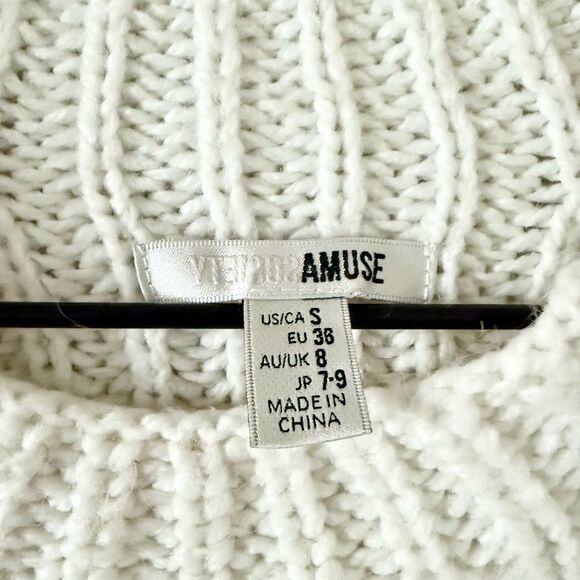 Amuse Society Flare Sleeve Knit Crew Neck Sweater in Cream - Size S - Picture 5 of 6